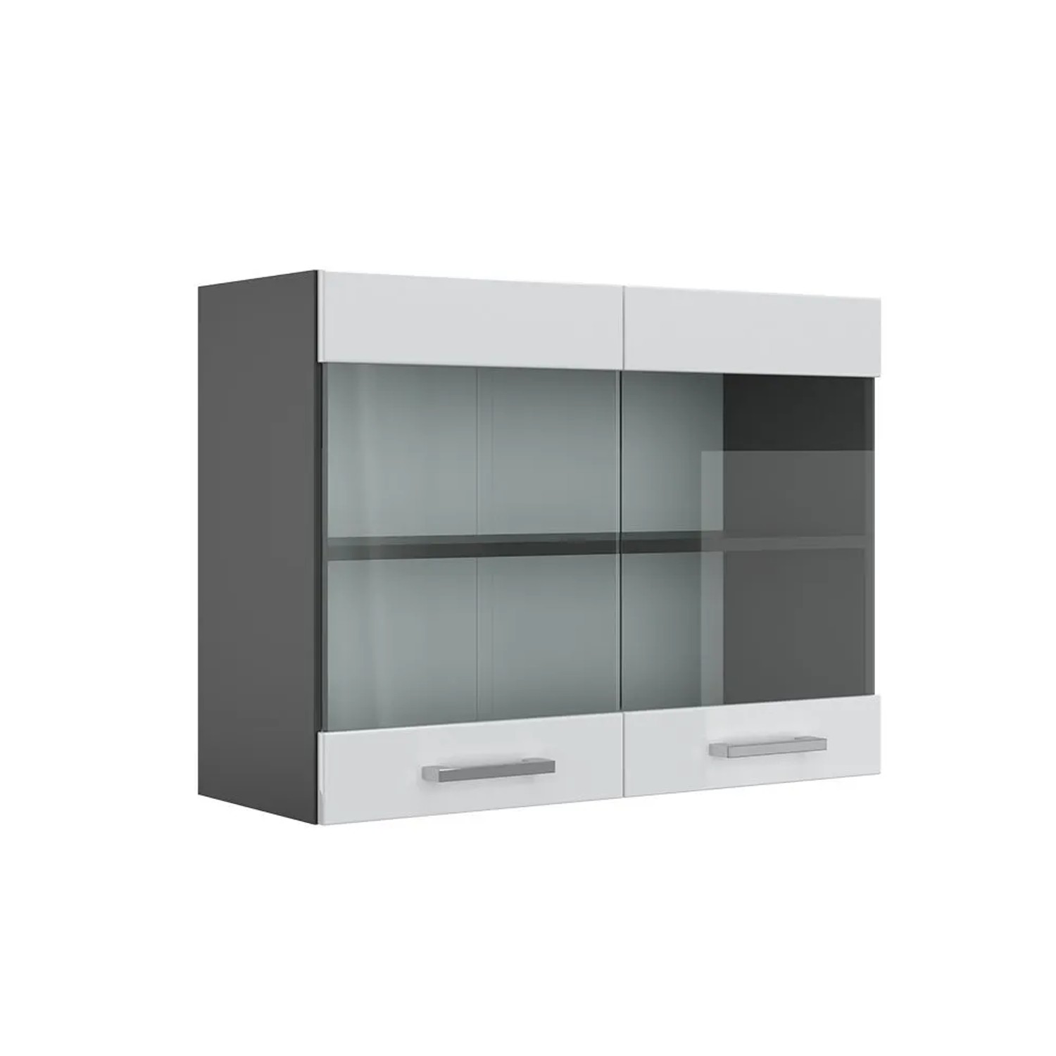 Vicco Küchenglasschrank R-Line Glashängeschrank Weiß Hochglanz Anthrazit 80 cm