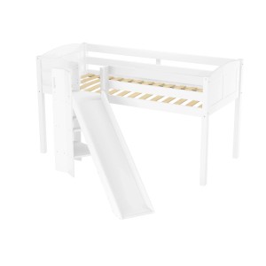 Erst-Holz Schönes Spielbett für Kinder mit Rutsche 90 x 200 cm Kiefer Weiß Modell 21 Federleisten