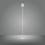 Weiße LED-Akku-Stehleuchte Euria, 125 cm hoch, für Innen- und Außenbereiche.