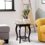 Brauner Nachttisch mit geschwungenen Beinen und unterer Ablage. Modernes Design, ideal als Sofatisch im Wohnzimmer.