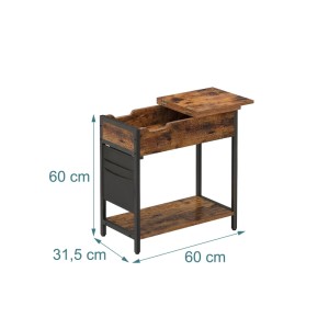 Relaxdays Beistelltisch MDF Eisen Vintagebraun Mit Steckdose 60 cm x 60 cm x 31,5 cm