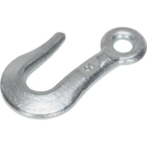 Verzinkter Abschlepphaken, 100x58mm, mit Öse zum Abspannen von Drahtseilen.