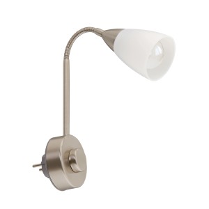 Dimmbare Briloner Steckerleuchte Fiche in Matt-Nickel, schwenkbar, 19,5x23,5 cm.