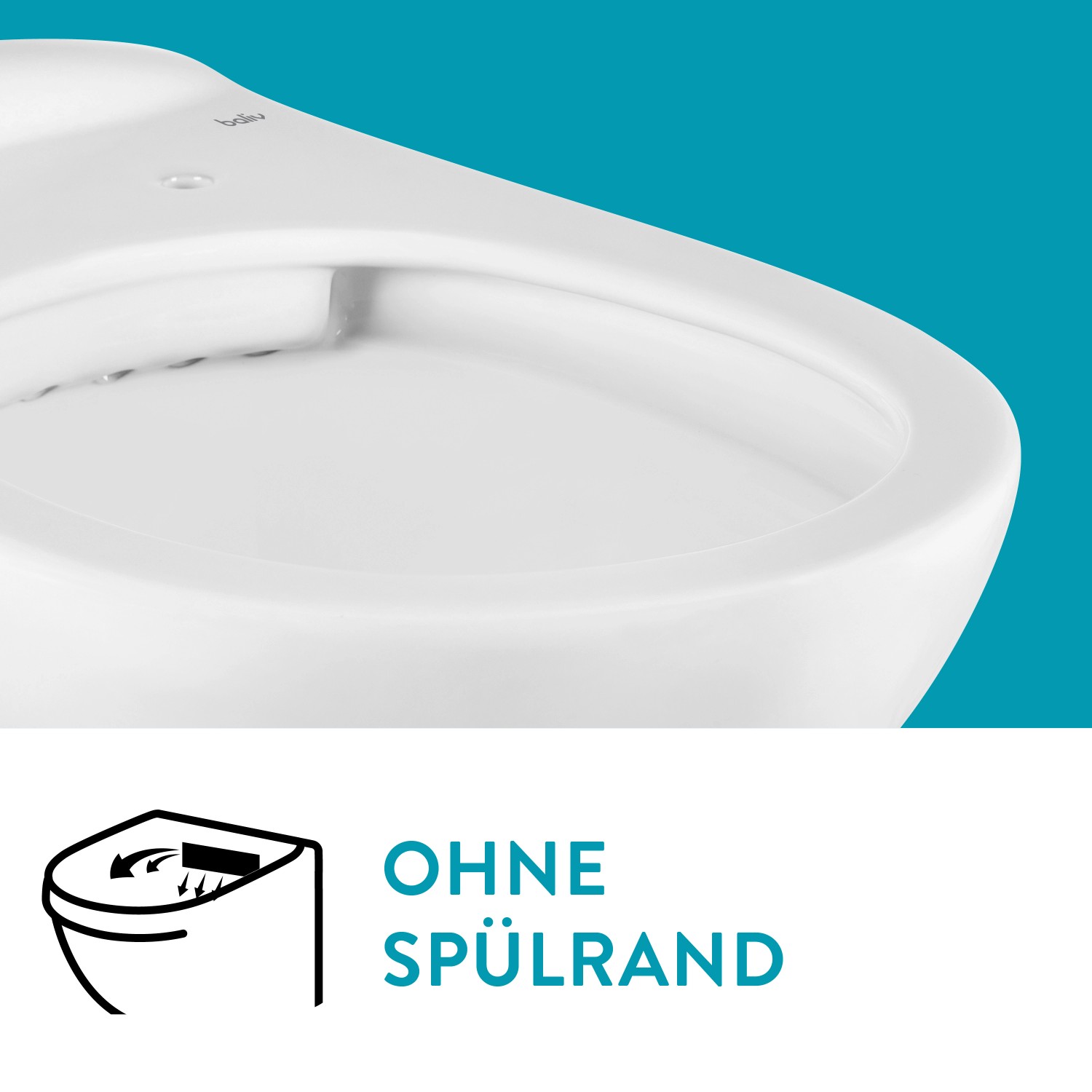 Detailaufnahme des spülrandlosen baliv Wand WC Glasgow in Weiß.