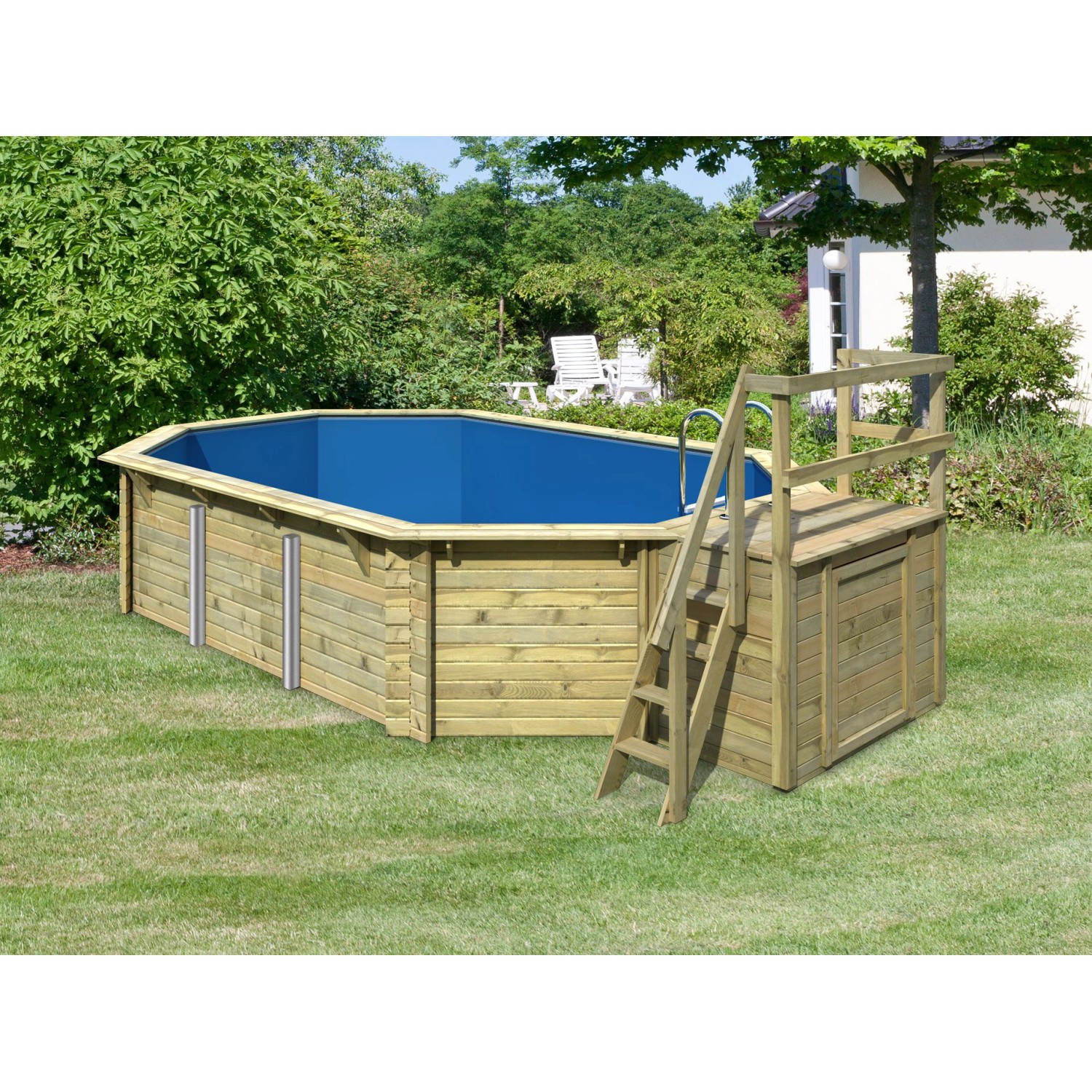 Karibu Pool 4 Set B inkl. Filteranlage Skimmer mit Sonnenterrasse