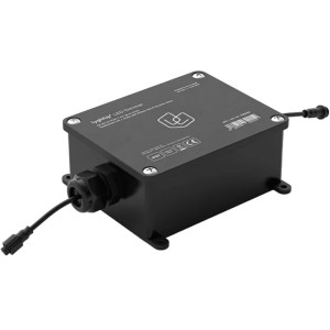 Schwarzer LyghtUp WiFi Dimmer für Außenbeleuchtungssysteme, wasserdicht.