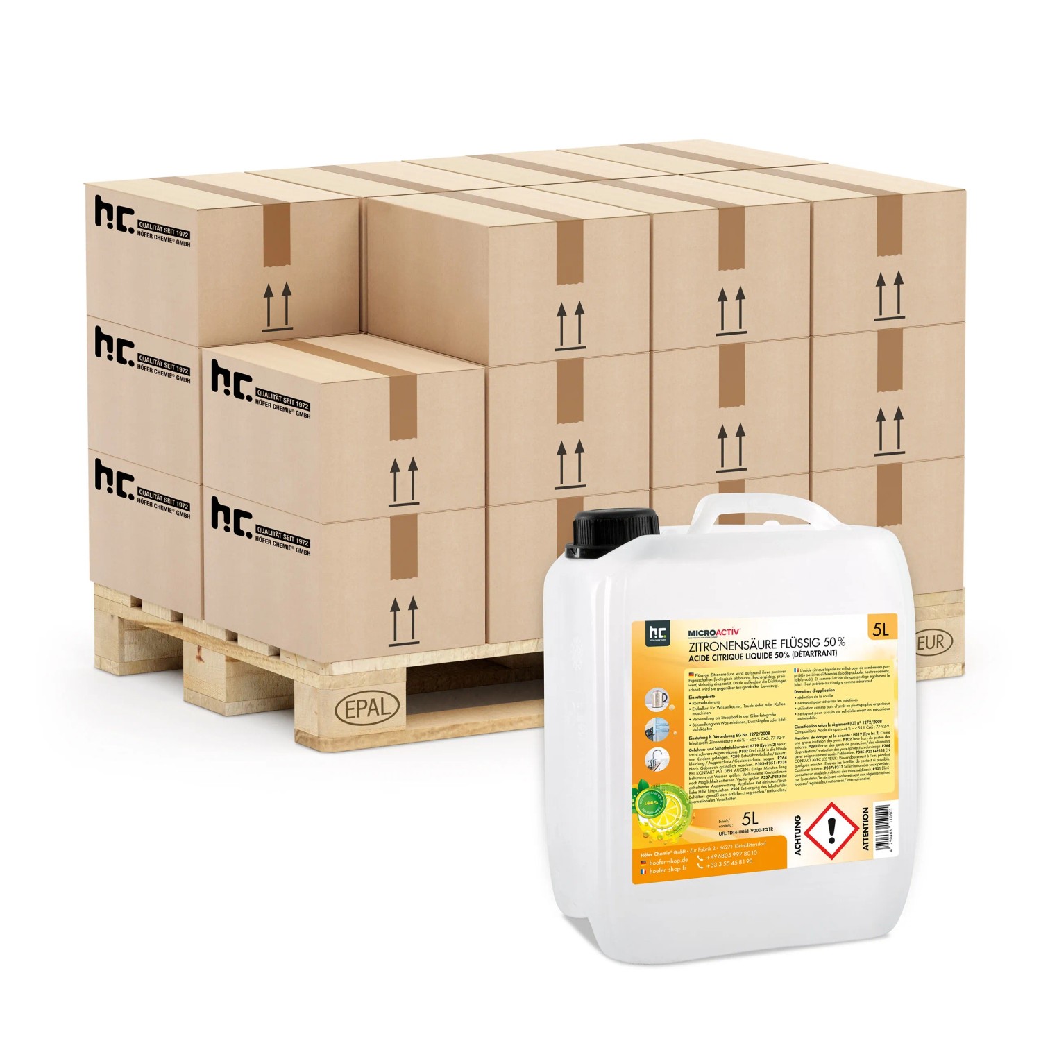Höfer Chemie Zitronensäure 50% Flüssig 96 x 5l