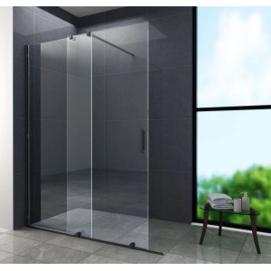 Glasdeals Schiebetür Duschwand TRAVERSO, 180x200cm, mit schwarzem Rahmen.