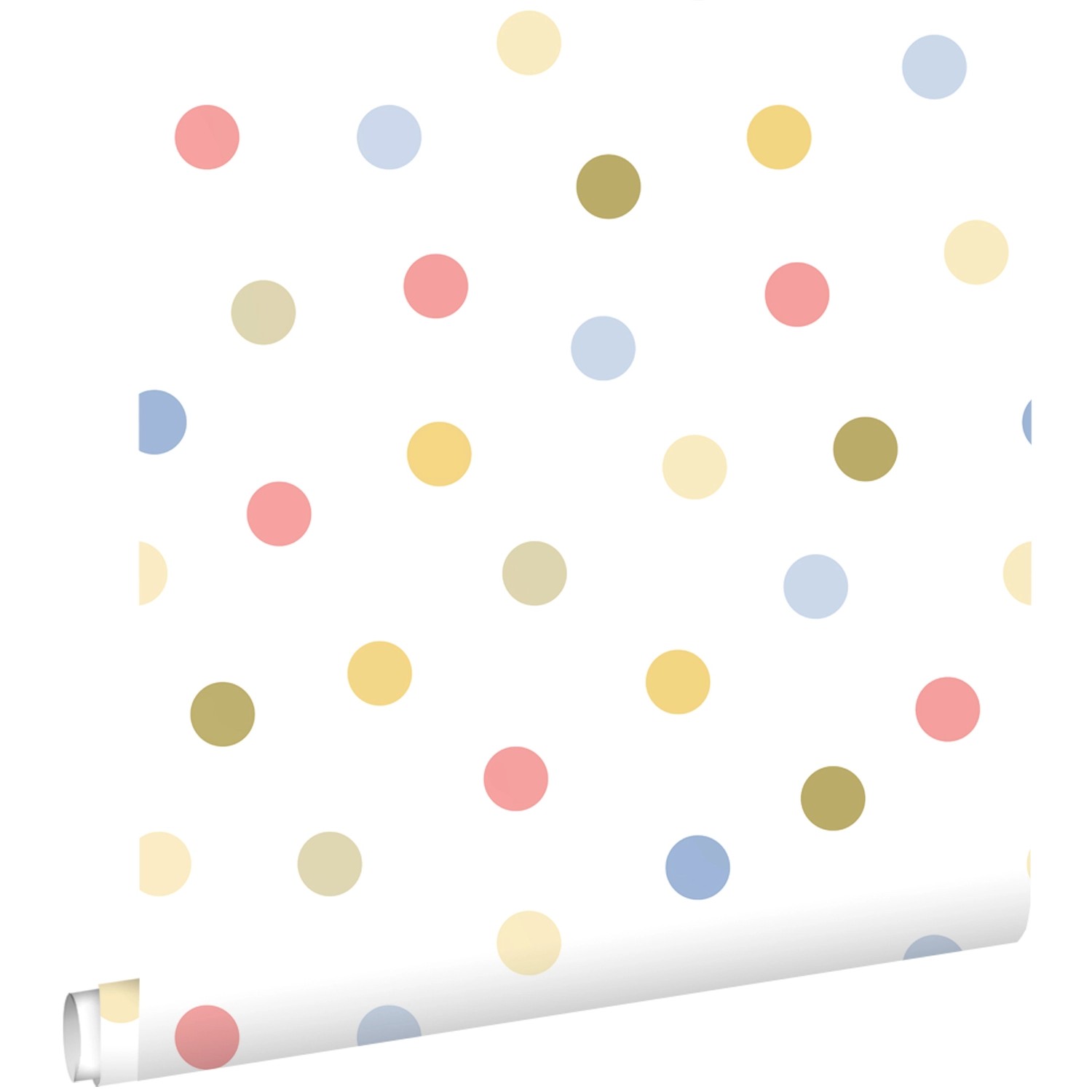 ESTAhome Tapete Punktmuster Blau Rosa Grün und Gelb 50 x 900 cm günstig online kaufen