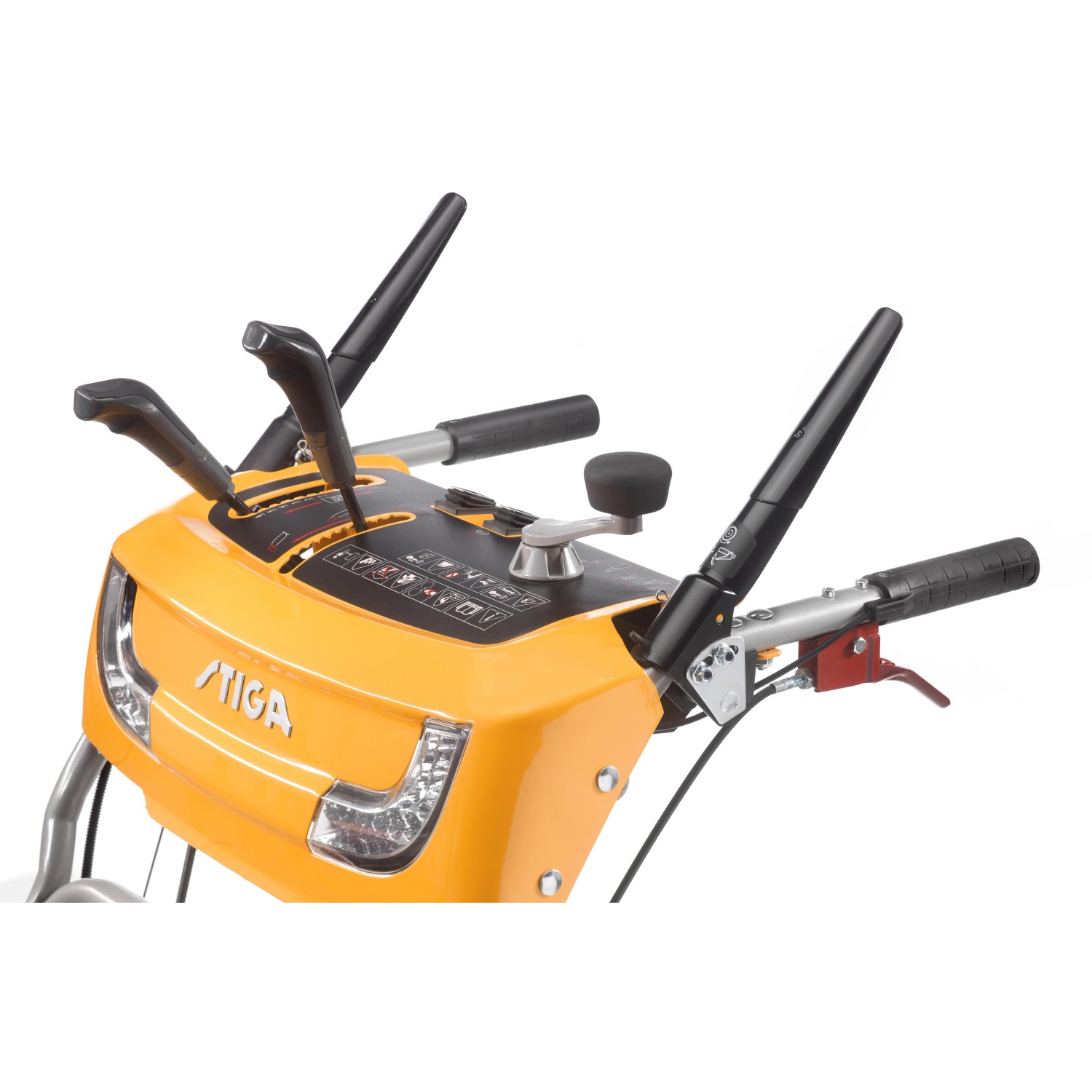 Detailaufnahme: Bedienelemente der Stiga Benzin-Schneefräse ST 6272 P TRAC.