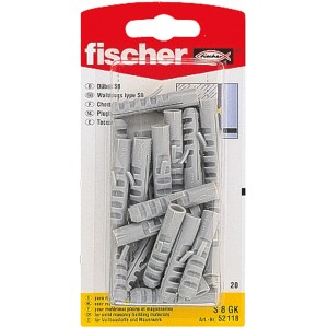 Fischer Spreizdübel S 8 GK, 20 Stück, grau, für Vollbaustoffe.