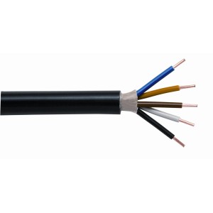 Schwarzes Erdkabel NYY-J 5x1,5, 20 m, mit farbigen Innenleitern.