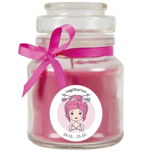 Duftkerze Sternzeichen Schütze im Glas mit Schleife, Lavendel, 30h Brenndauer.