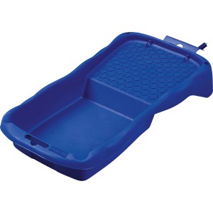 Blaue LUX Farbwanne Classic (15x27 cm) mit Abstreifgitter für Farbrollen.