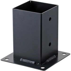 Anthrazitfarbene Aufschraubhülse 150x150 mm für die Montage von Holzbalken auf Betonfundamenten.