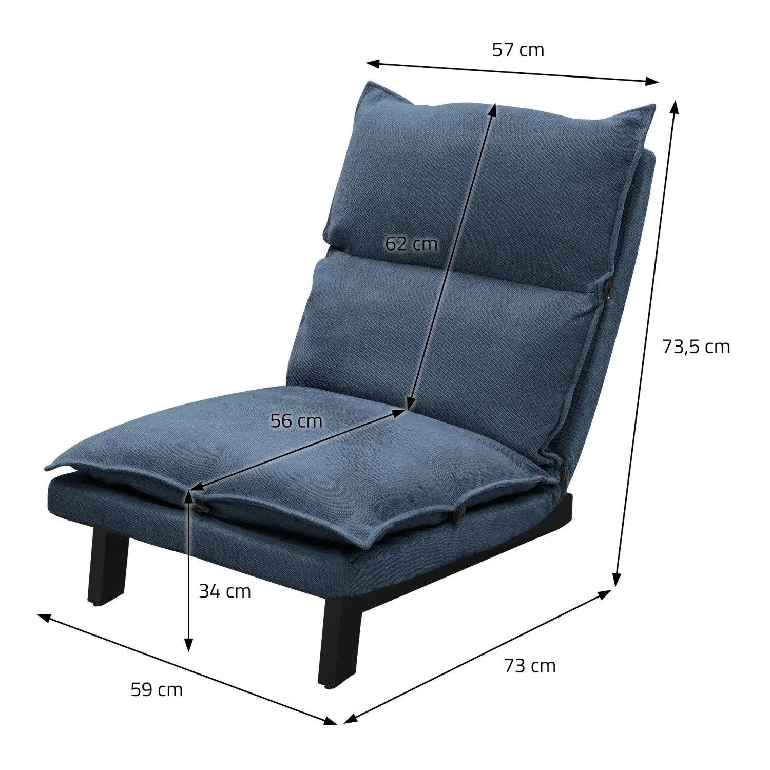 Blauer ML-Design Bodenstuhl mit Leinenbezug und Stahlgestell, ideal zum Entspannen.