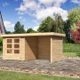 Karibu Holz-Gartenhaus Boras, unbehandelt, mit Anbau und Doppeltür.