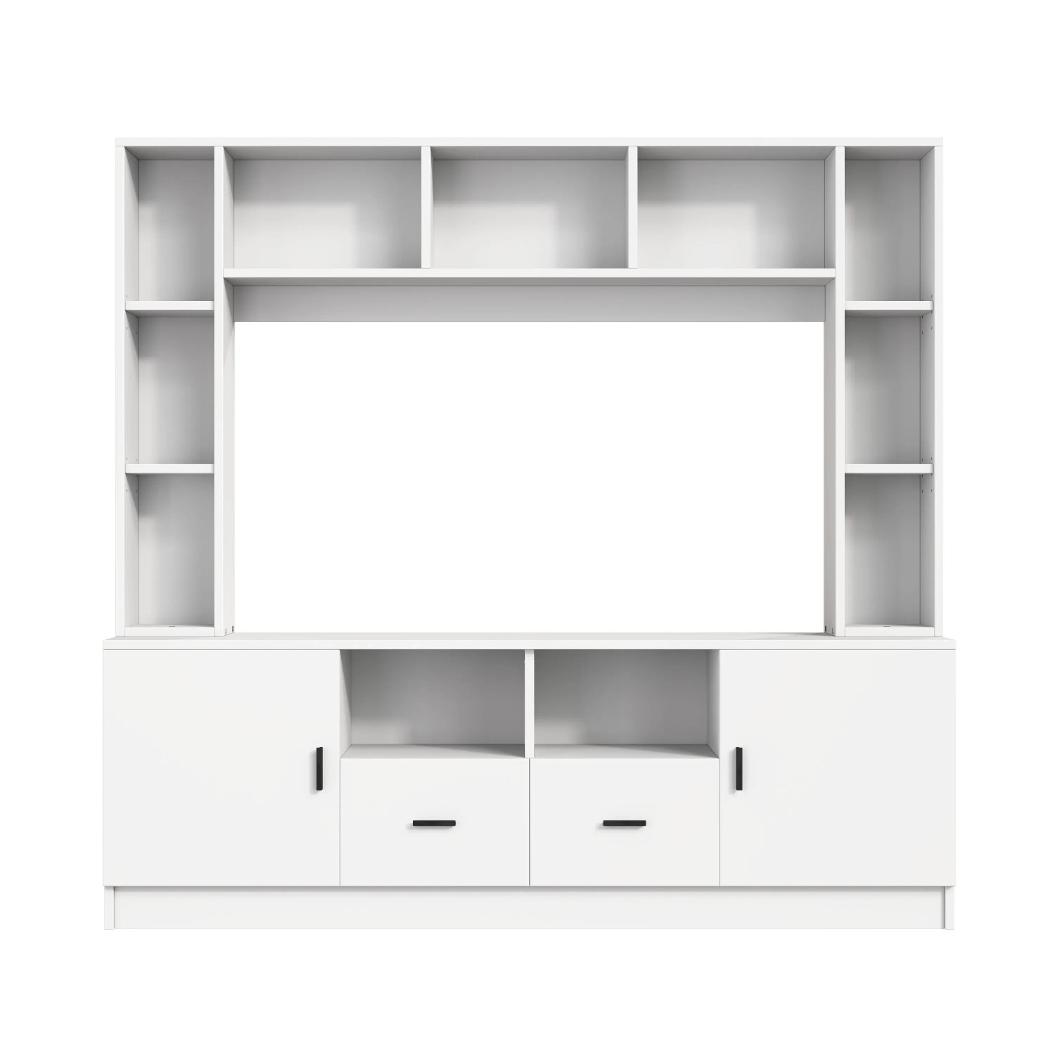 okwish TV Wand Set mit Vitrine Stauraum Wohnzimmer 180x35x170cm Weiß