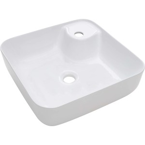 Weißes, quadratisches baliv Aufsatzwaschbecken WBA-7010 mit Hahnloch, 43x43 cm.