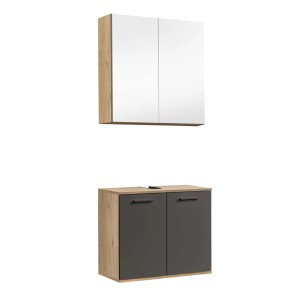 mokebo Badmöbel-Set „Der Steuermann“ in Eiche-Schwarz: Waschbeckenunterschrank und Spiegelschrank.