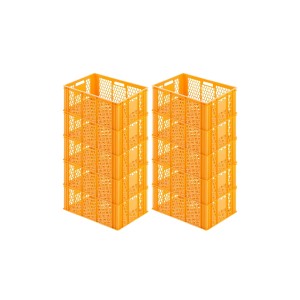 Stapel aus gelb-orangen PROREGAL Eurobehälter Bäcker- und Konditorkästen (49 Liter).