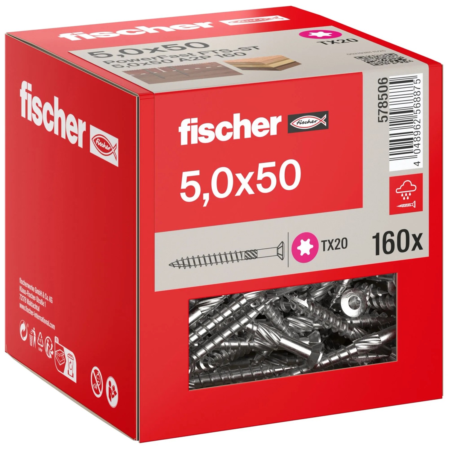 Fischer Terrassenschraube FTS-ST A2P SK TX TG Ø 5 mm x 50 mm 160 Stück