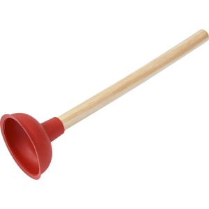 Roter Pömpel (Ausgussreiniger Classic) mit Holzstiel, 110 mm Durchmesser.