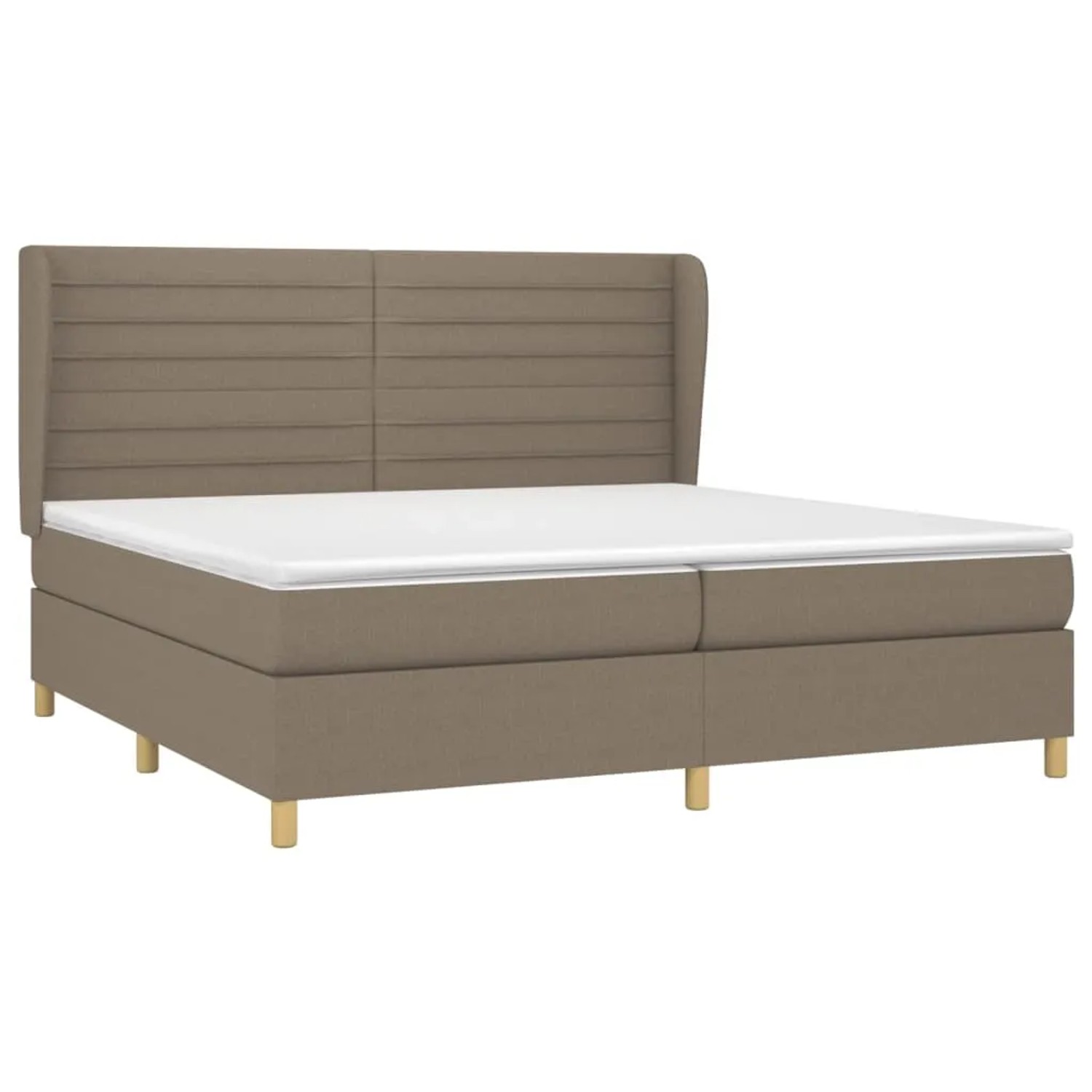 Boxspringbett Taupe 200x200 cm mit Matratze und Kopfteil, Stoffbezug.