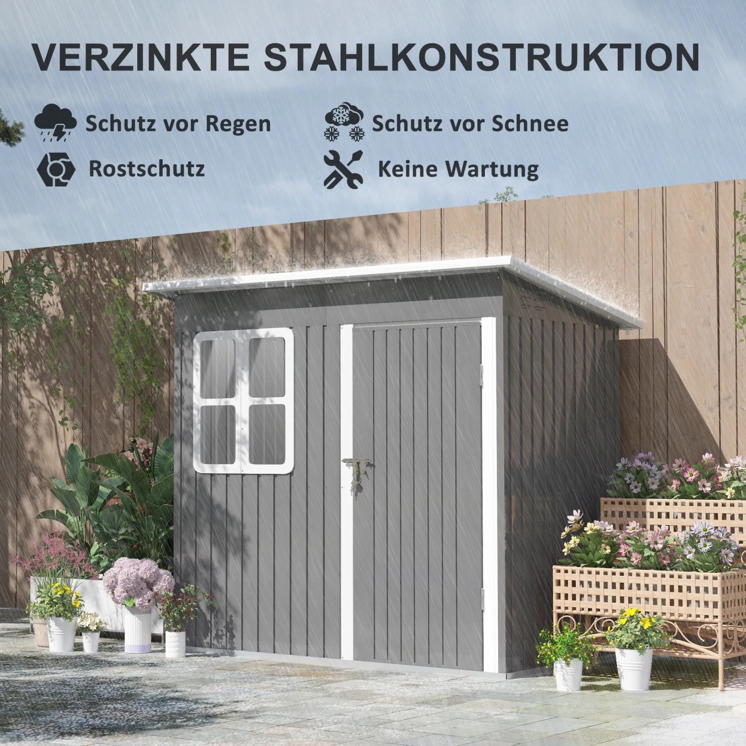 Outsunny Gerätehaus Stahl abschließbar dunkelgrau 211 x 133 x 190 cm kaufen bei OBI