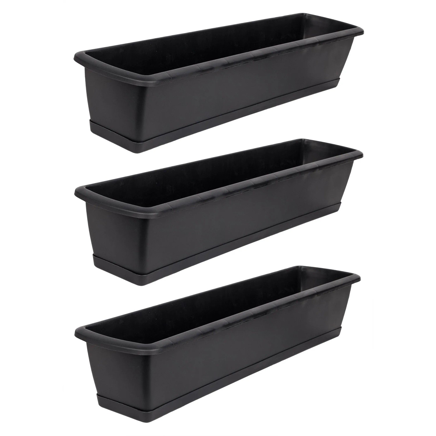 BigDean 3er Set Blumenkasten mit Untersetzer 60 cm Lang Anthrazit aus PP Kunststoff Balkon Pflanzkasten Schmal Balkonkasten