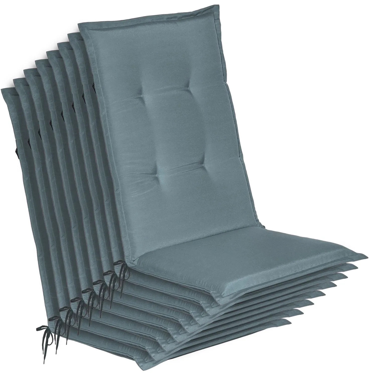 Beautissu 8er Set Gartenstuhlauflage Loft HL Taubenblau 120x50x6cm