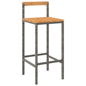 Barstuhl aus grauem Rattan und Akazienholz, Teil des vidaXL Gartenbar-Sets.