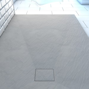 Graue Aurlane Duschtasse Stone 140x90 cm in Steinoptik mit Abdeckung.