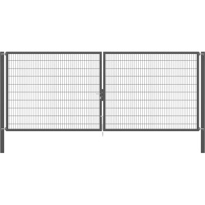 Doppeltor Flexo Plus, 500x200 cm, anthrazit, mit Doppelstabmatte und Pfosten. Gartenzaun Tor.