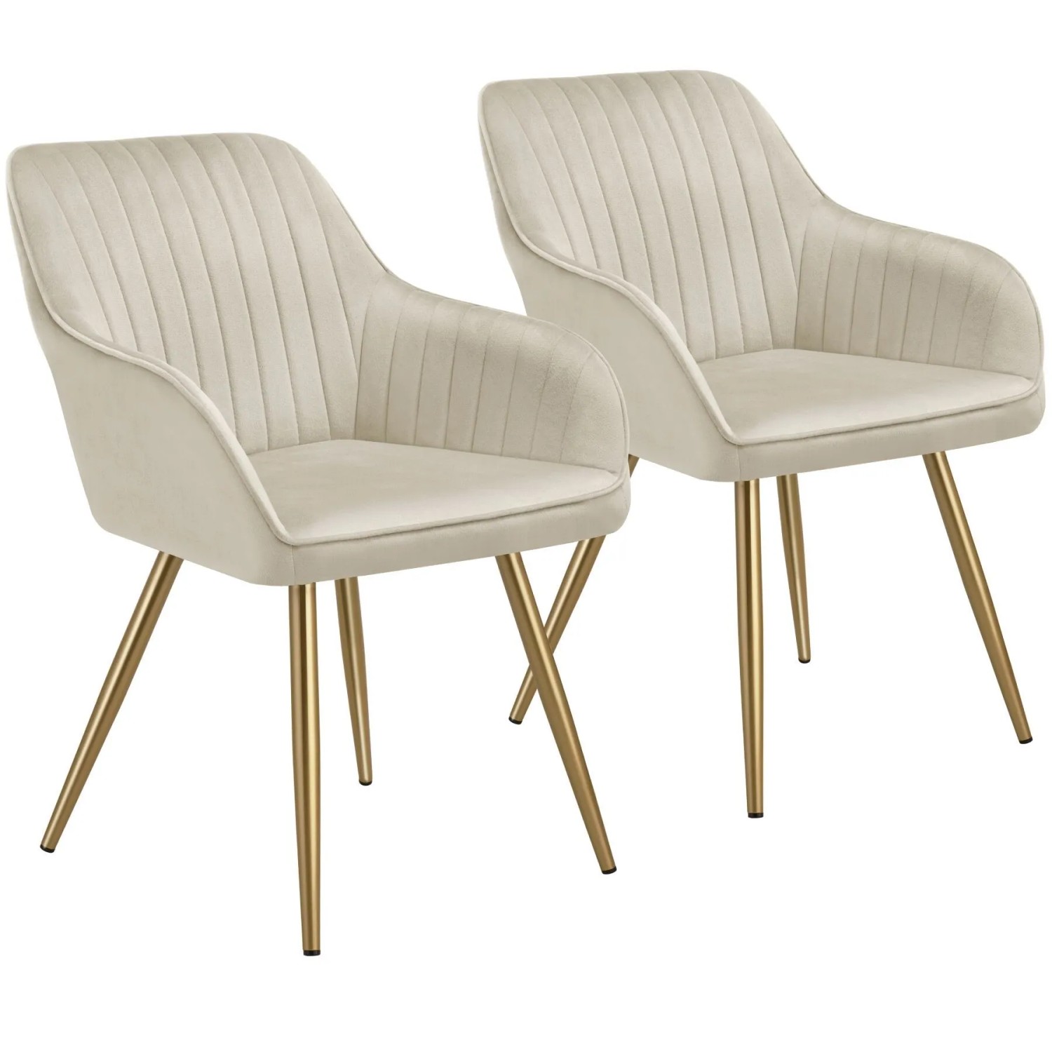 Tectake Esszimmerstuhl Marilyn Gepolstert  In Samtoptik  Gesteppt Durchgehende Lehne 2Er Set 62 x 58 x 82 cm Creme Gold