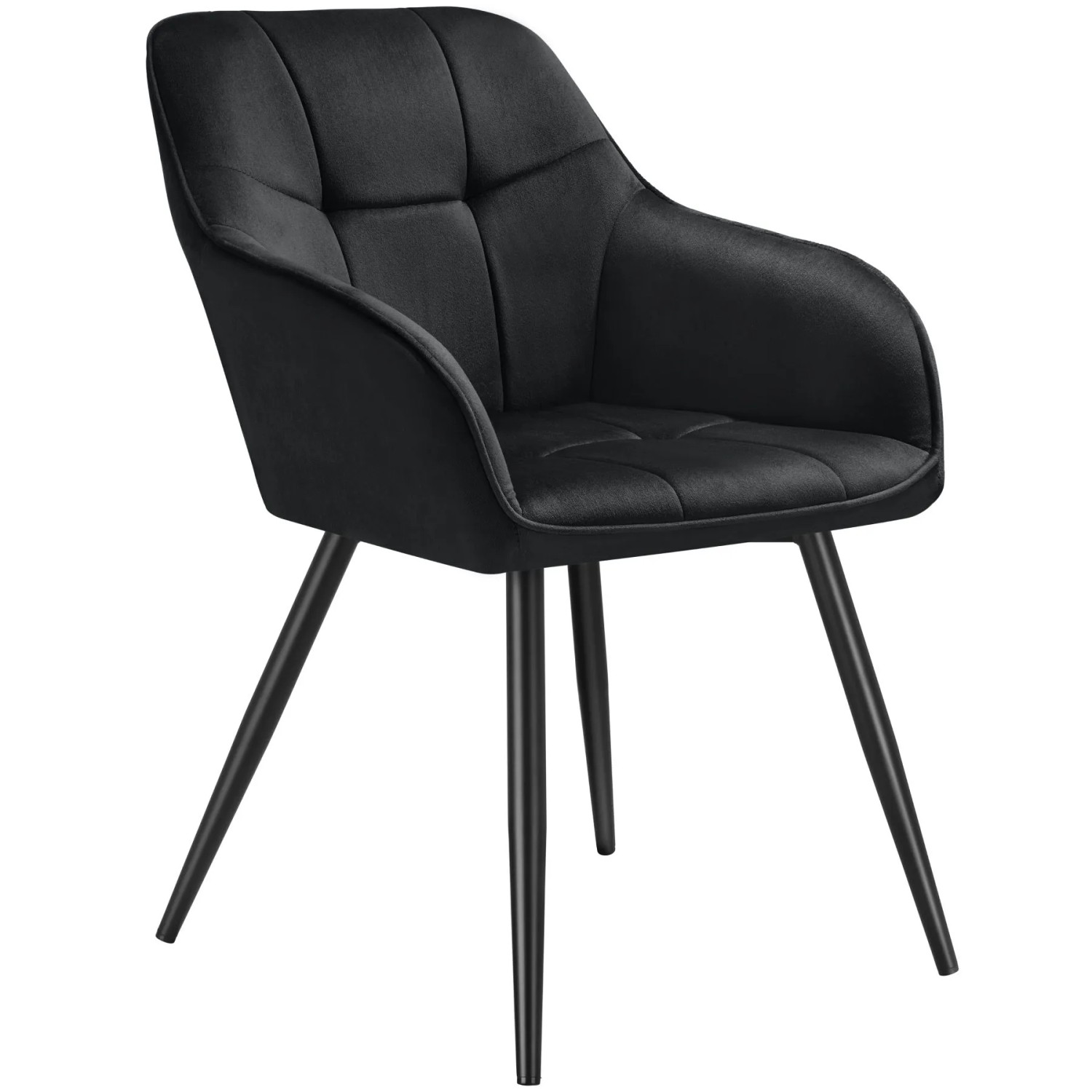 Tectake Esszimmerstuhl Marilyn Gepolstert  In Samtoptik  Gesteppt Durchgehende Lehne  62 x 58 x 82 cm Schwarz Schwarz