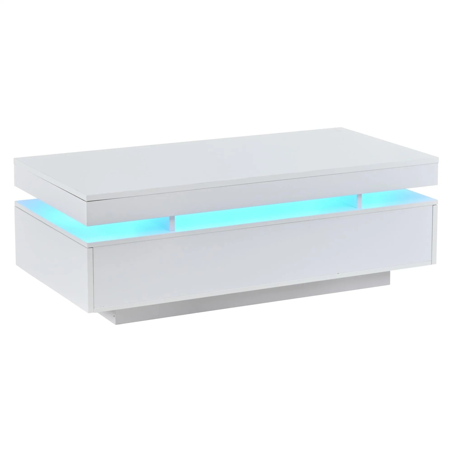 okwish Couchtisch mit LED Schubladen 100x50x35cm Hochglanz Weiß