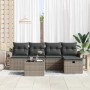 Graues 6-teiliges Garten-Sofa-Set aus Poly Rattan mit Kissen und Stauraum.