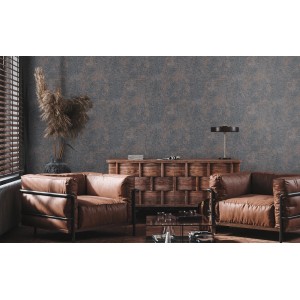 AS-Creation Vliestapete mit Grafikmuster und Metalliceffekt in Schwarz-Bronze im Wohnraum.