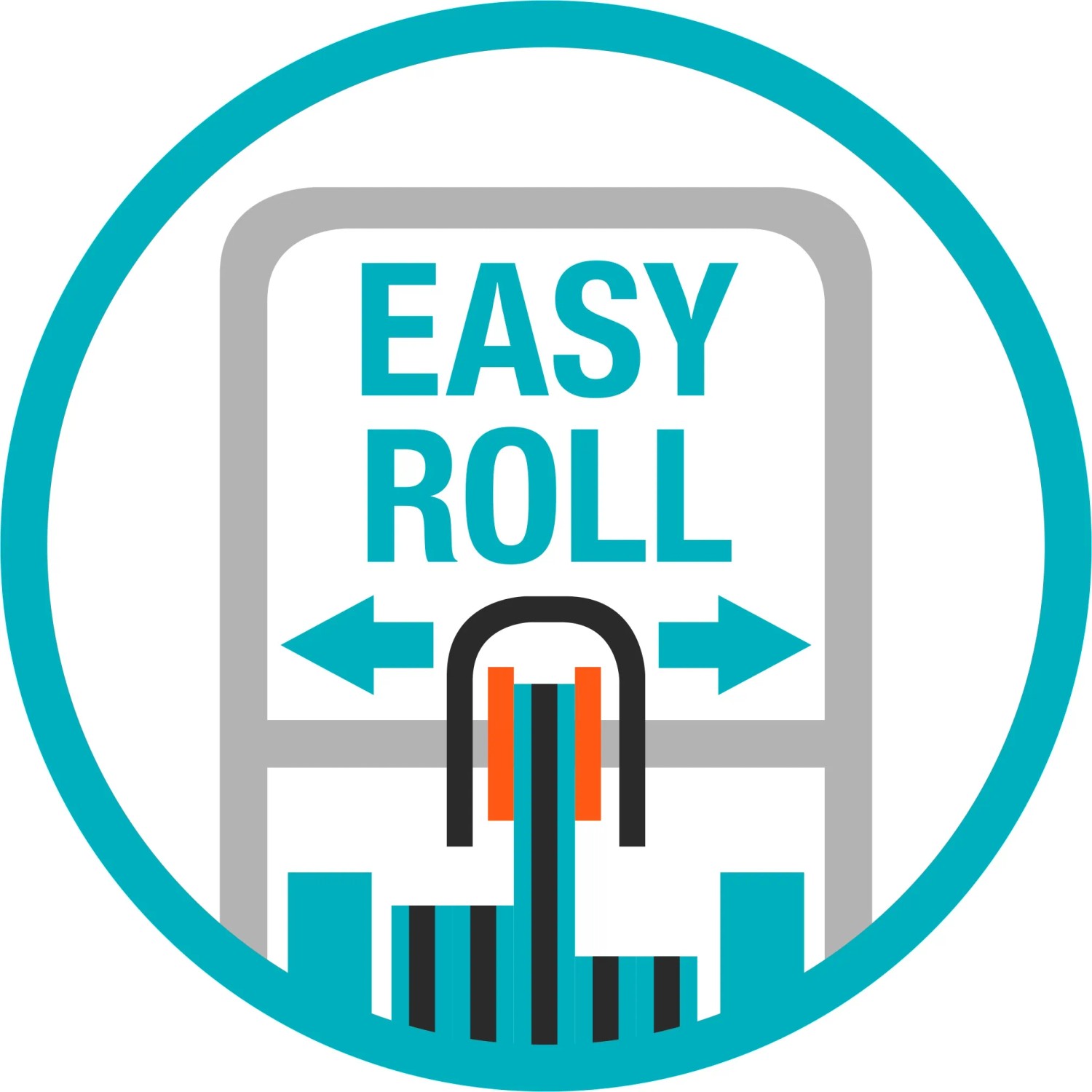 Symbol für Gardena Schlauchwagen CleverRoll M Easy: "Easy Roll" mit Pfeilen für einfaches Aufrollen.