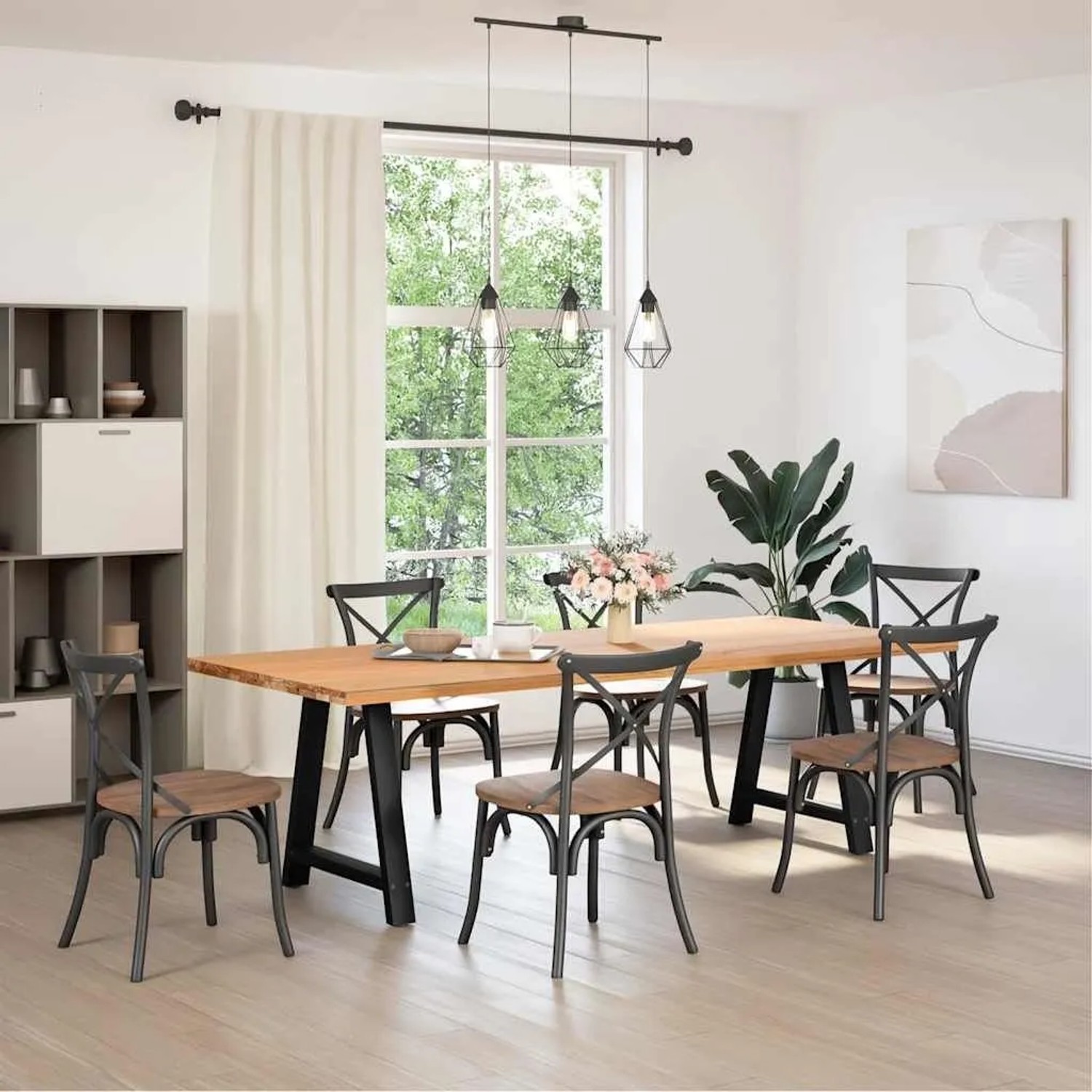Esstisch mit schwarzen vidaXL A-Form Stahl Tischbeinen, 80x72 cm, im Esszimmer.