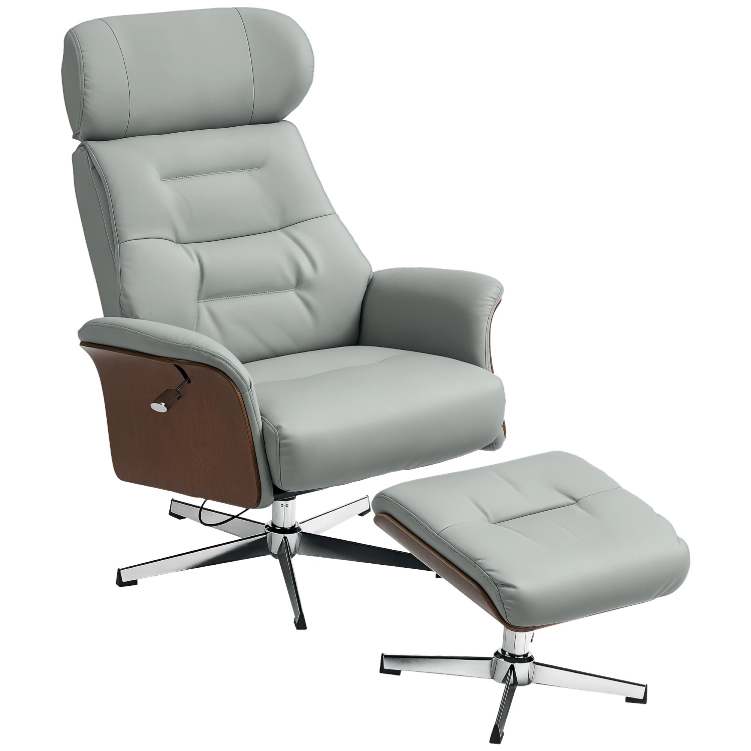 HOMCOM Relaxsessel mit Hocker Kunstleder Hellgrau 80L x 84B x 108H cm günstig online kaufen