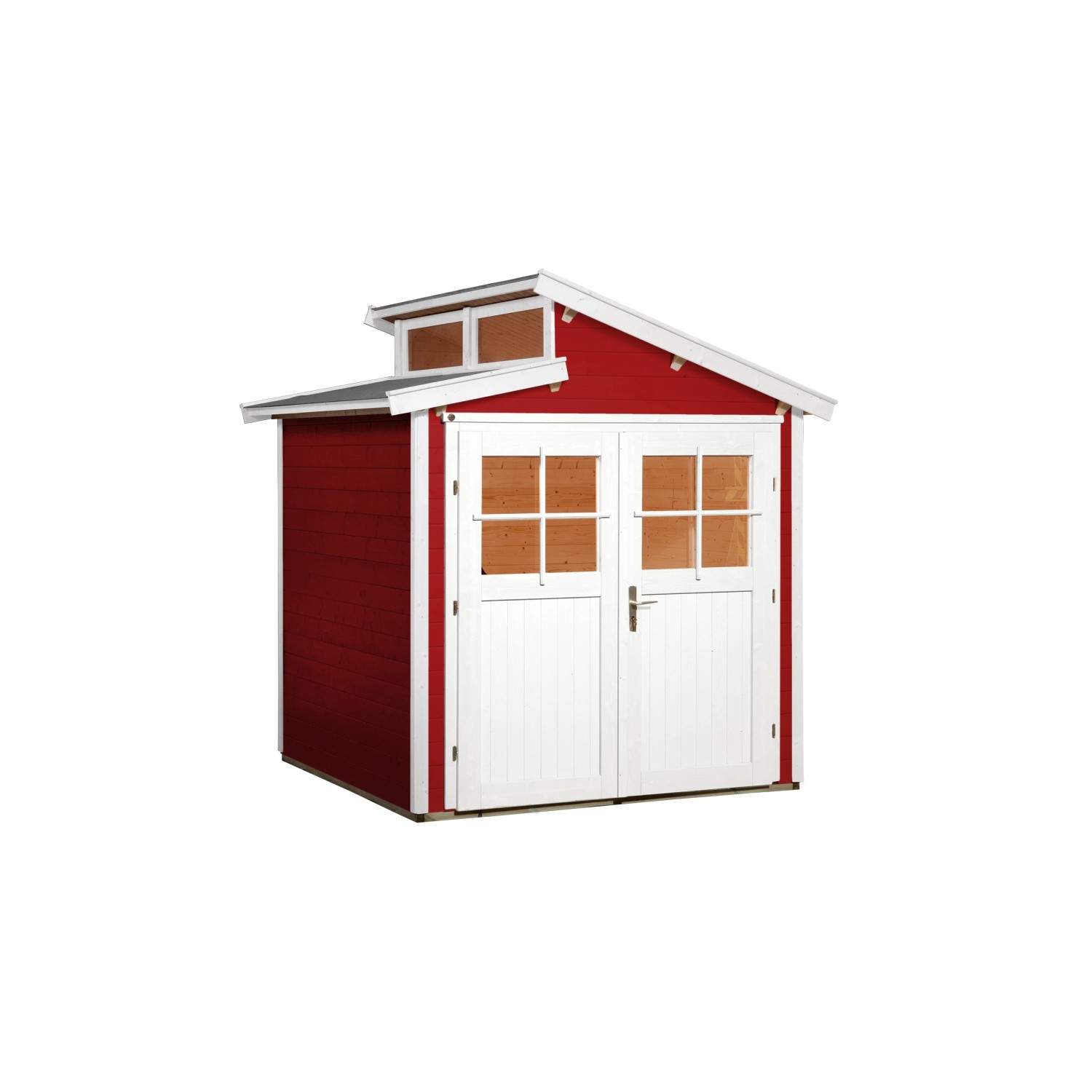 Weka Holz-Gartenhaus 226 in Schwedenrot mit Doppeltür und Pultdach.