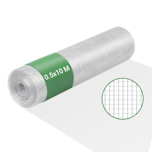 Aufgerollter, verzinkter Volierendraht 0,5x10m mit 6,3mm Maschenweite.