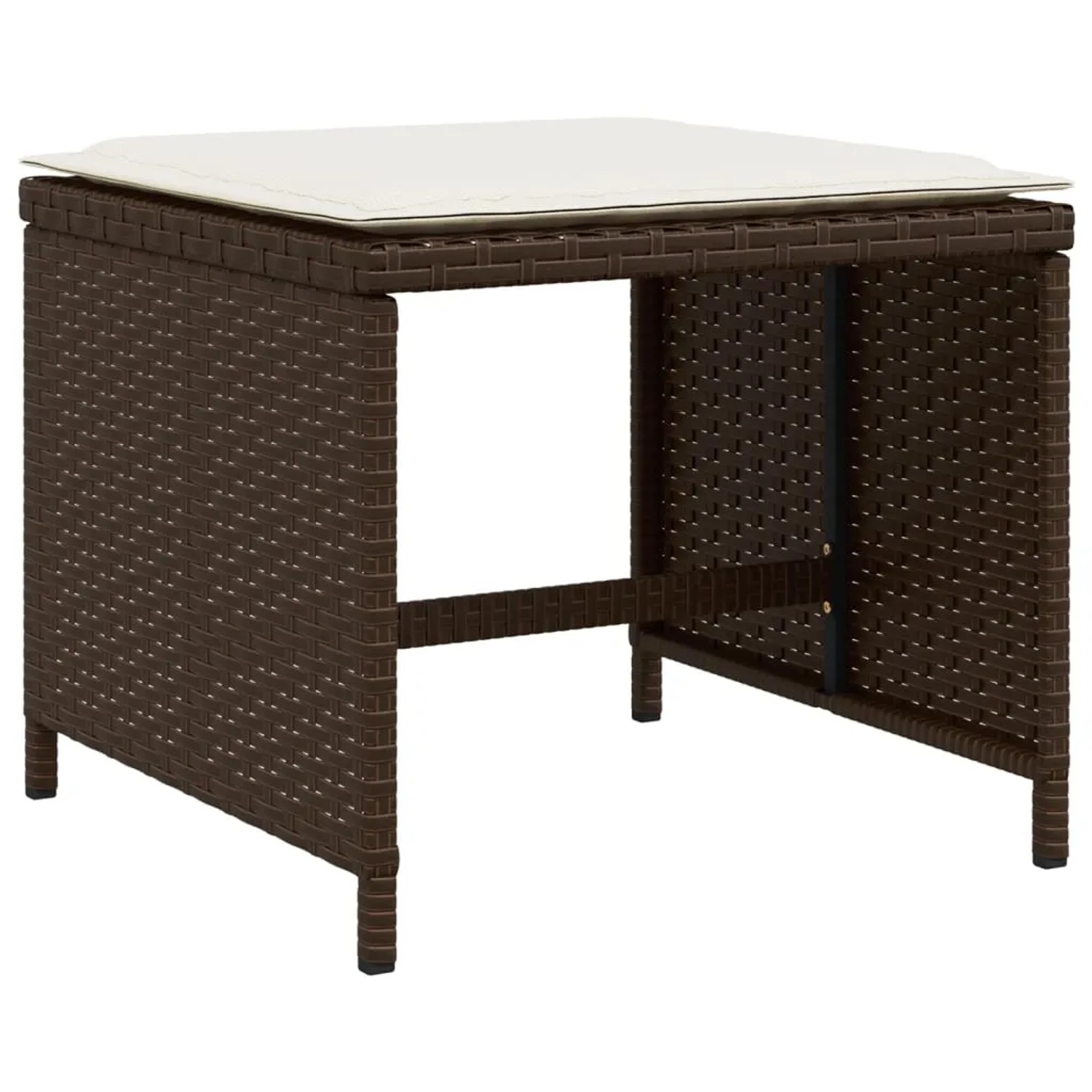 Brauner vidaXL Gartenhocker aus Rattan mit cremefarbenem Kissen, Teil der 9-tlg. Essgruppe.