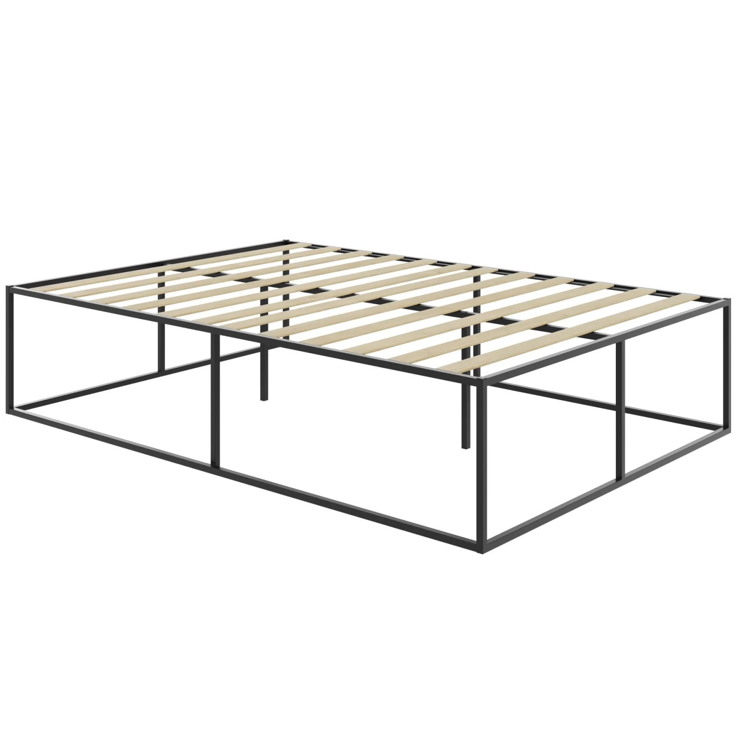Tectake Bett Kyoto Robustes Stahlgestell Inklusive Lattenrost Aus Pappelholz 140 x 200 x 46 5 cm 200 x 140 x 46 50 cm Schwarz