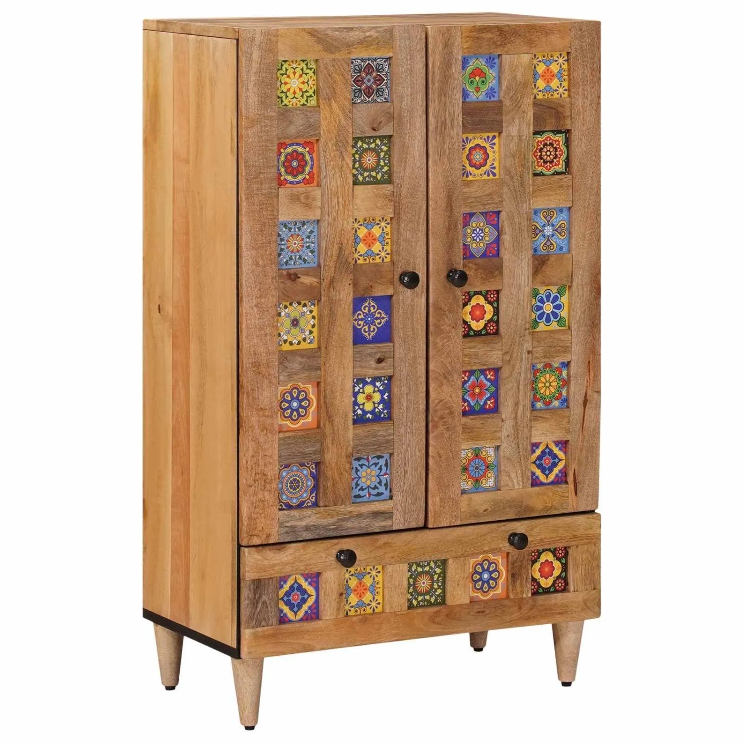 vidaXL Highboard mit Tür Natur 60 x 33,5 x 100 cm Massivholz Mango 4018290