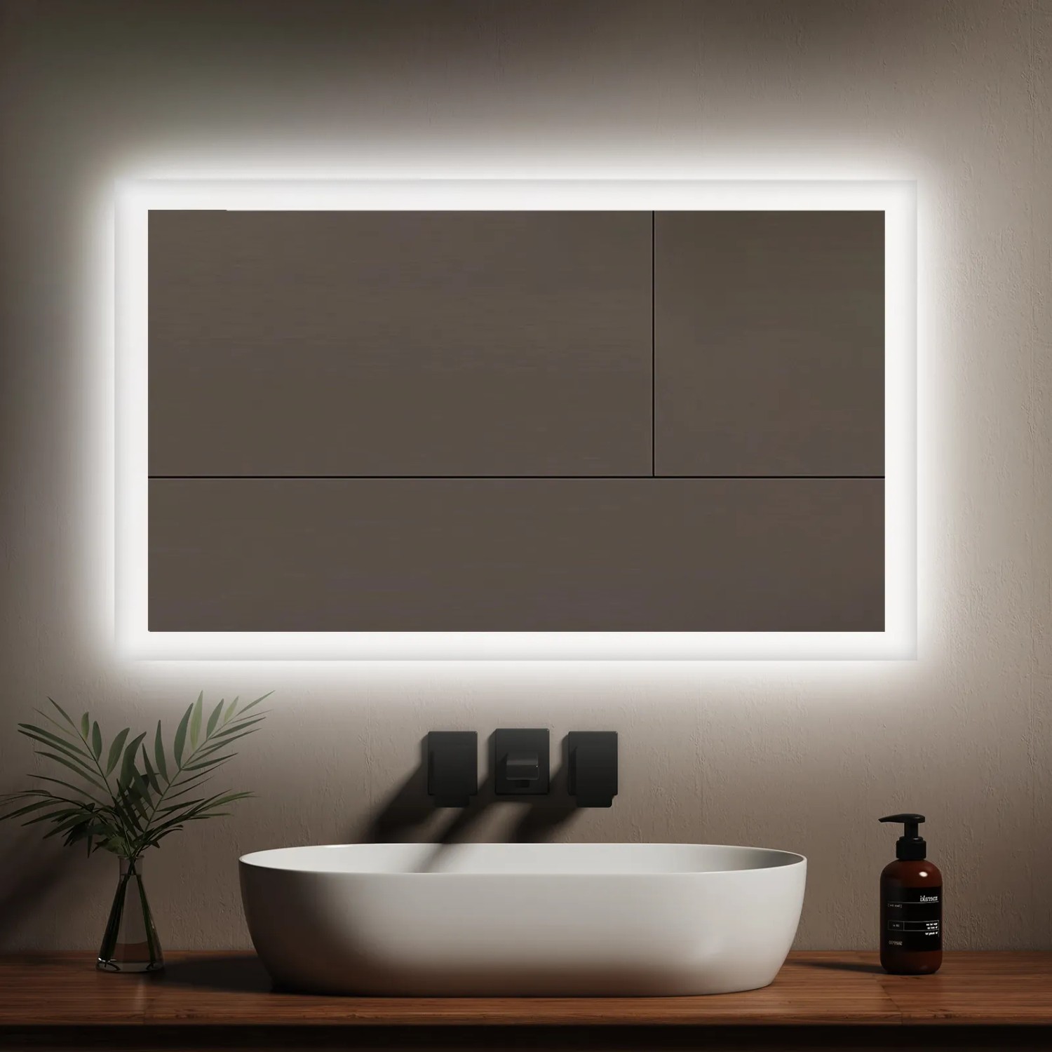 Emke LED Badspiegel 100x60 cm mit Beleuchtung, Kaltweiß/Warmweiß, beschlagfrei.