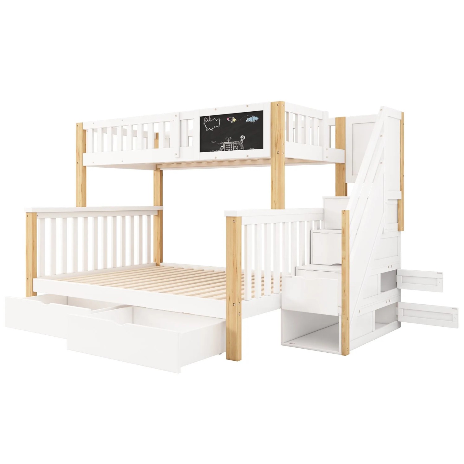 okwish Etagenbett 90x200cm 140x200cm mit Tafel und Schubladen Kinderzimmer Natur ohne Matratze