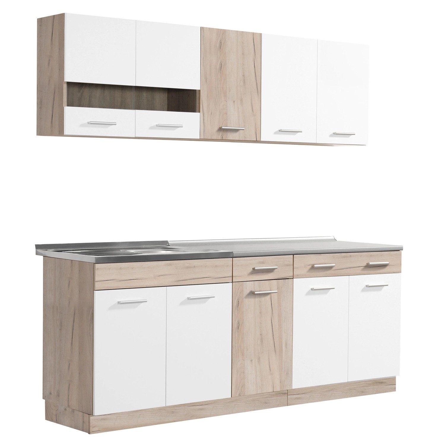 Homestyle4u Küchenzeile ohne Geräte 200 cm Eiche Matt 2356 günstig online kaufen